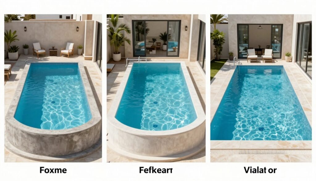 أنواع مختلفة من مسابح جدة - خرسانية وفيبرجلاس وفينيل