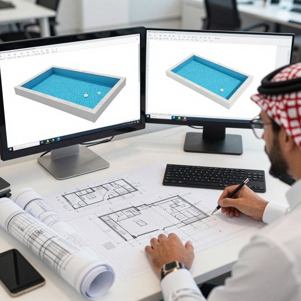 مرحلة تصميم مسابح جدة بواسطة مهندسين محترفين