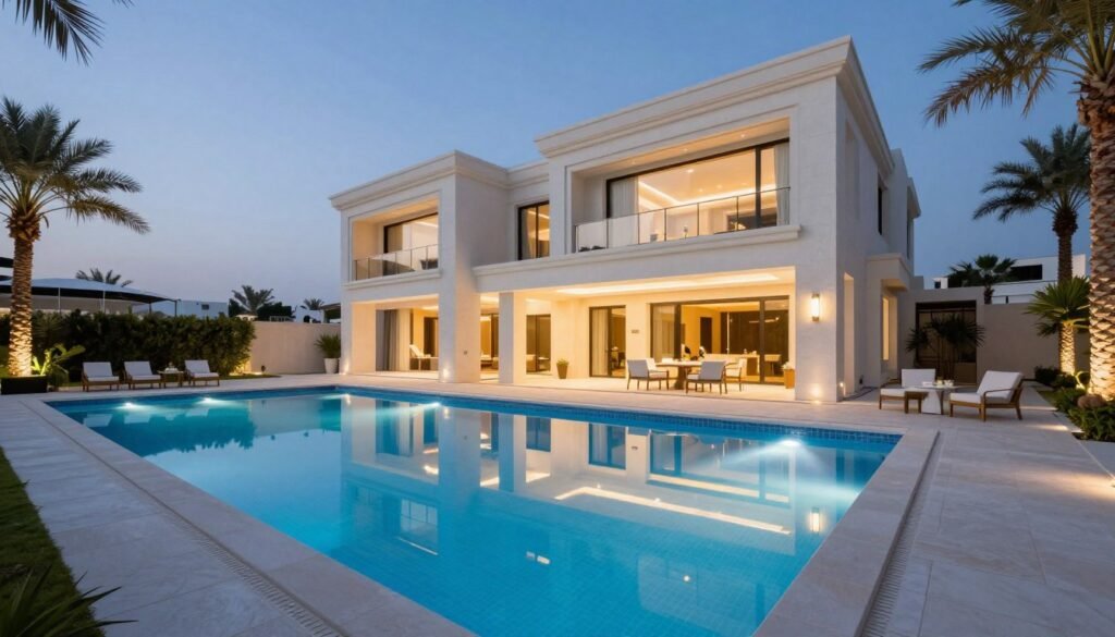 مسبح فاخر مكتمل في فيلا بجدة من إنشاء مؤسسة عصر البناء